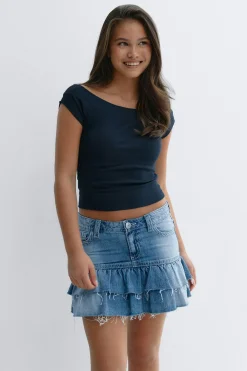 Y denimdoll frill skirt - Blau - Gina Tricot