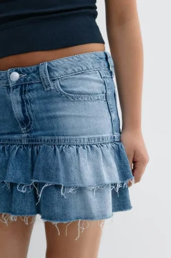 Y denimdoll frill skirt - Blau - Gina Tricot