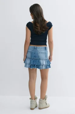 Y denimdoll frill skirt - Blau - Gina Tricot