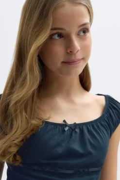 Y fitted lace top - Blau - Gina Tricot