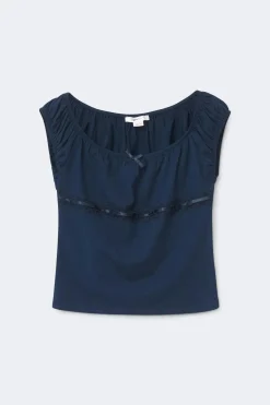 Y fitted lace top - Blau - Gina Tricot