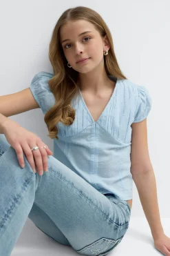 Y fitted short sleeve top - Blau - Gina Tricot