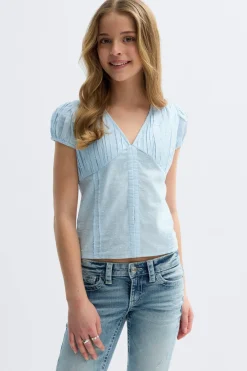 Y fitted short sleeve top - Blau - Gina Tricot