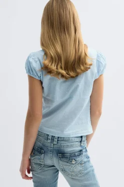 Y fitted short sleeve top - Blau - Gina Tricot