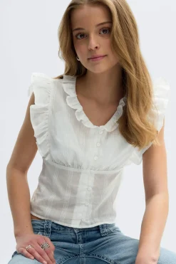 Y fitted short sleeve top - Weiß - Gina Tricot