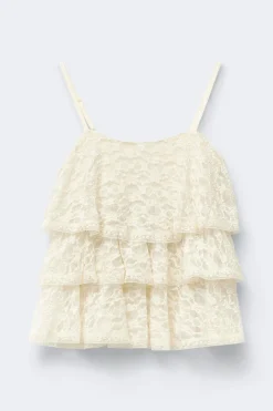 Y frill lace singlet - Weiß - Gina Tricot