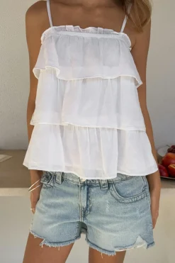 Y frill top - Weiß - Gina Tricot