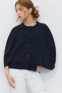 Y knitted cape cardigan - Blau - Gina Tricot