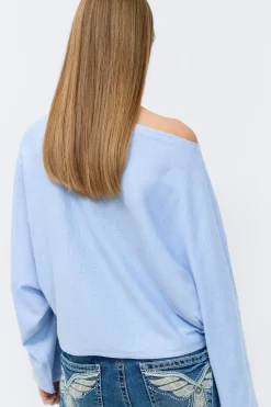 Y knitted poncho top - Blau - Gina Tricot