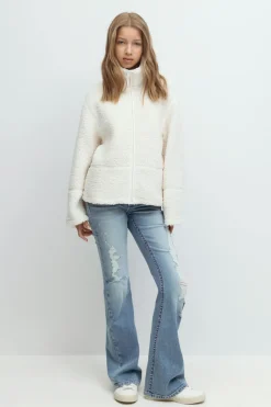 Y pile zip jacket - Weiß - Gina Tricot