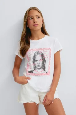 Y printed tee - Weiß - Gina Tricot