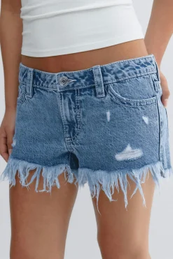Y ripped g-low denim shorts - Blau - Gina Tricot