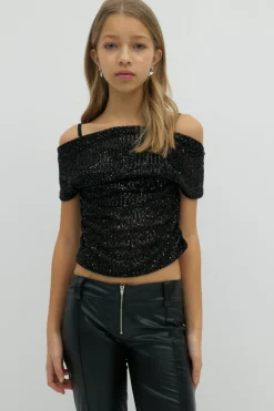 Y sequin off shoulder top - Schwarz - Gina Tricot
