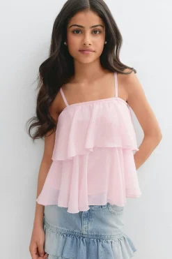 Y strap frill top - Rosa - Gina Tricot