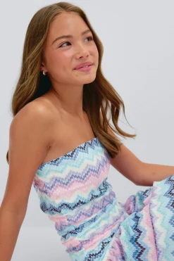 Y stripe bandeau dress - Weiß - Gina Tricot